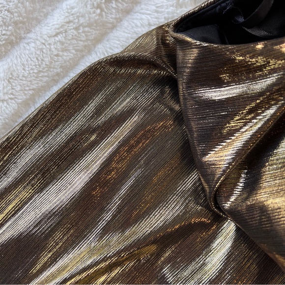 IEENA FOR MAC DUGGAL bronze shimmer metallic faux wrap cocktail dress - Picture 6 of 10